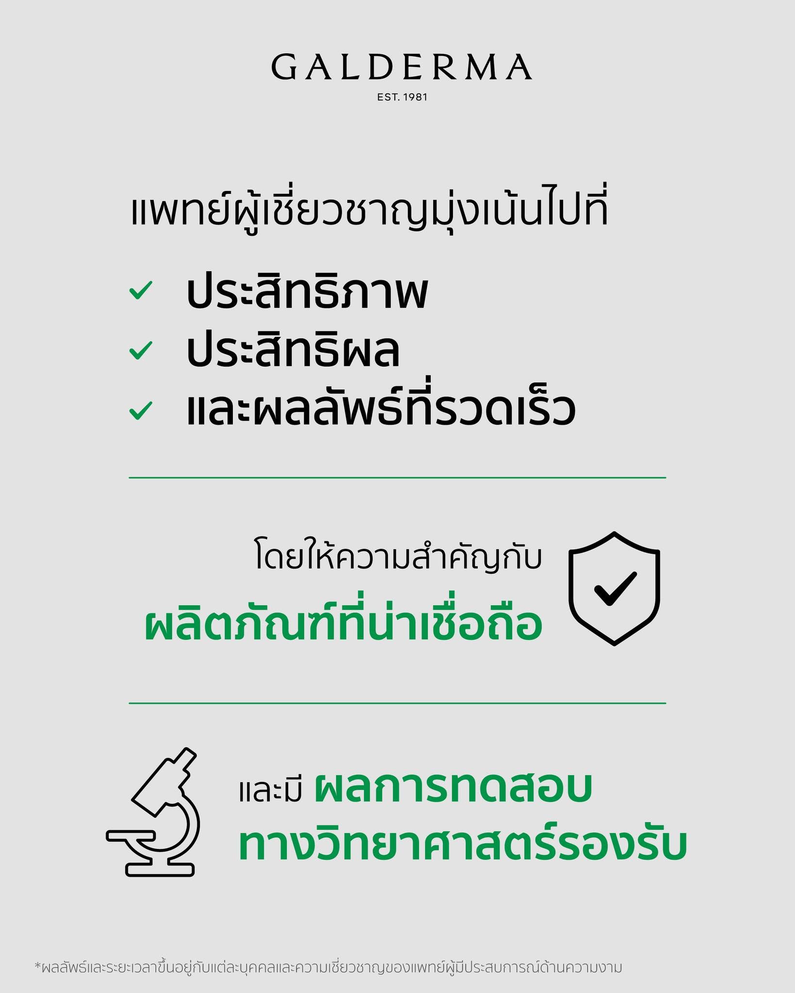 อินโฟกราฟิกเช็กลิสต์แสดงปัจจัยด้านประสิทธิภาพและหลักฐานทางวิทยาศาสตร์ที่แพทย์ให้ความสำคัญ ‍