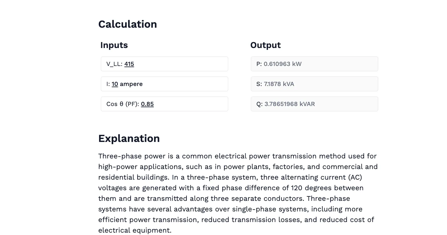 3-Phase Power Calculator