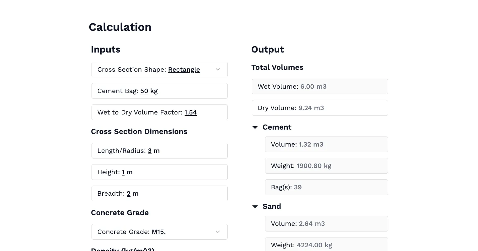 Cement, Sand & Aggregate Needed for a Concrete Element