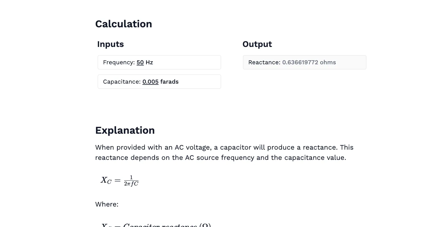 Capacitive Reactance Calculation