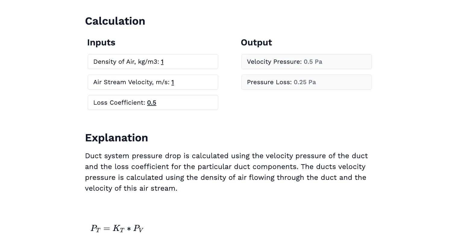 Duct Pressure Drop Calculator