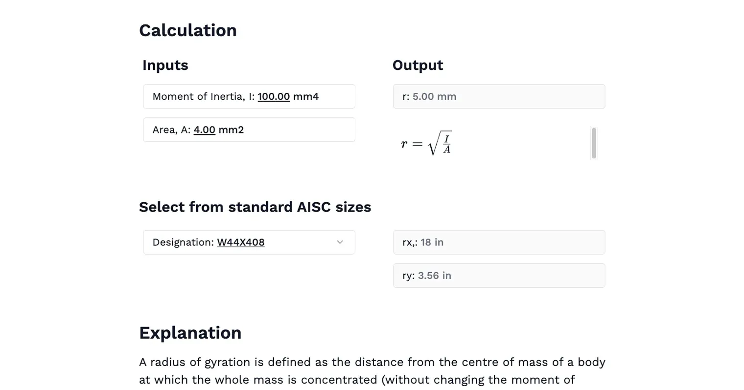 Radius of Gyration for Structural Engineering Applications