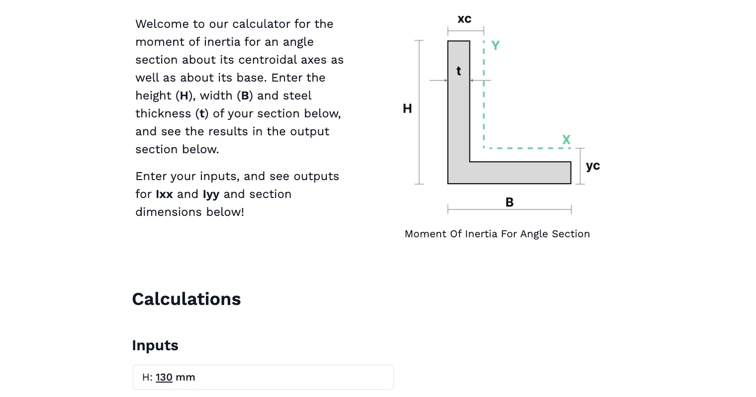 Moment of Inertia Calculator: Angle Section