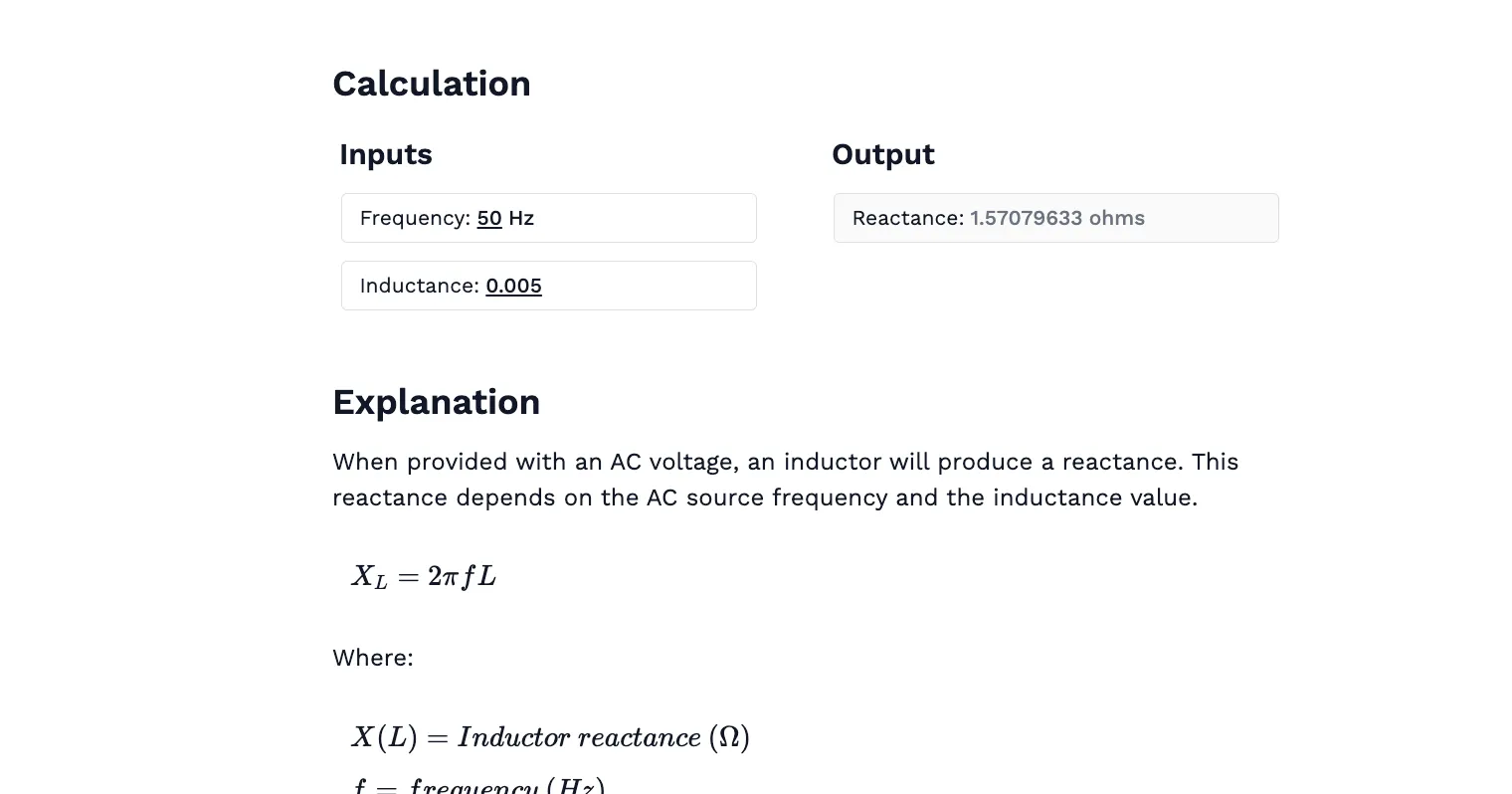 Inductive Reactance Calculator