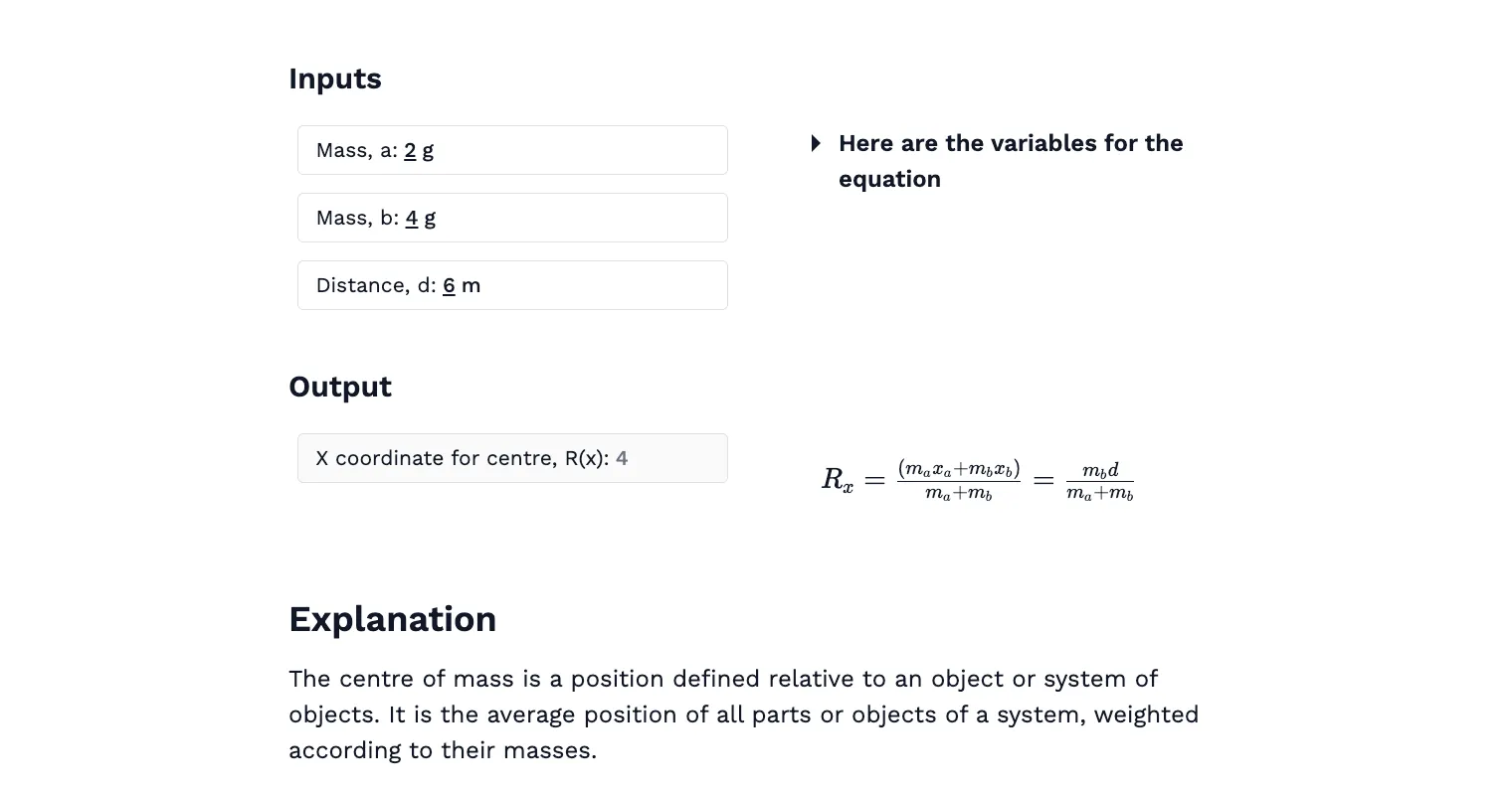Centre of Mass Calculator
