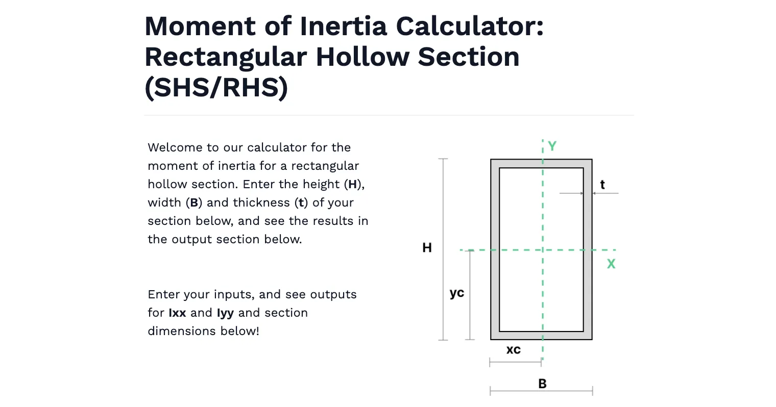 Moment of Inertia: Rectangular Hollow Sections - SHS/RHS