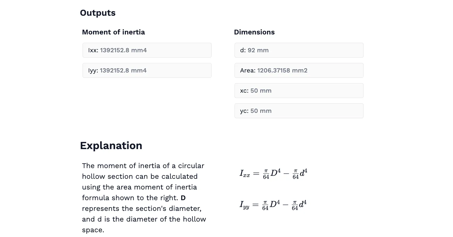 Moment of Inertia Calculator: Circular Hollow Section