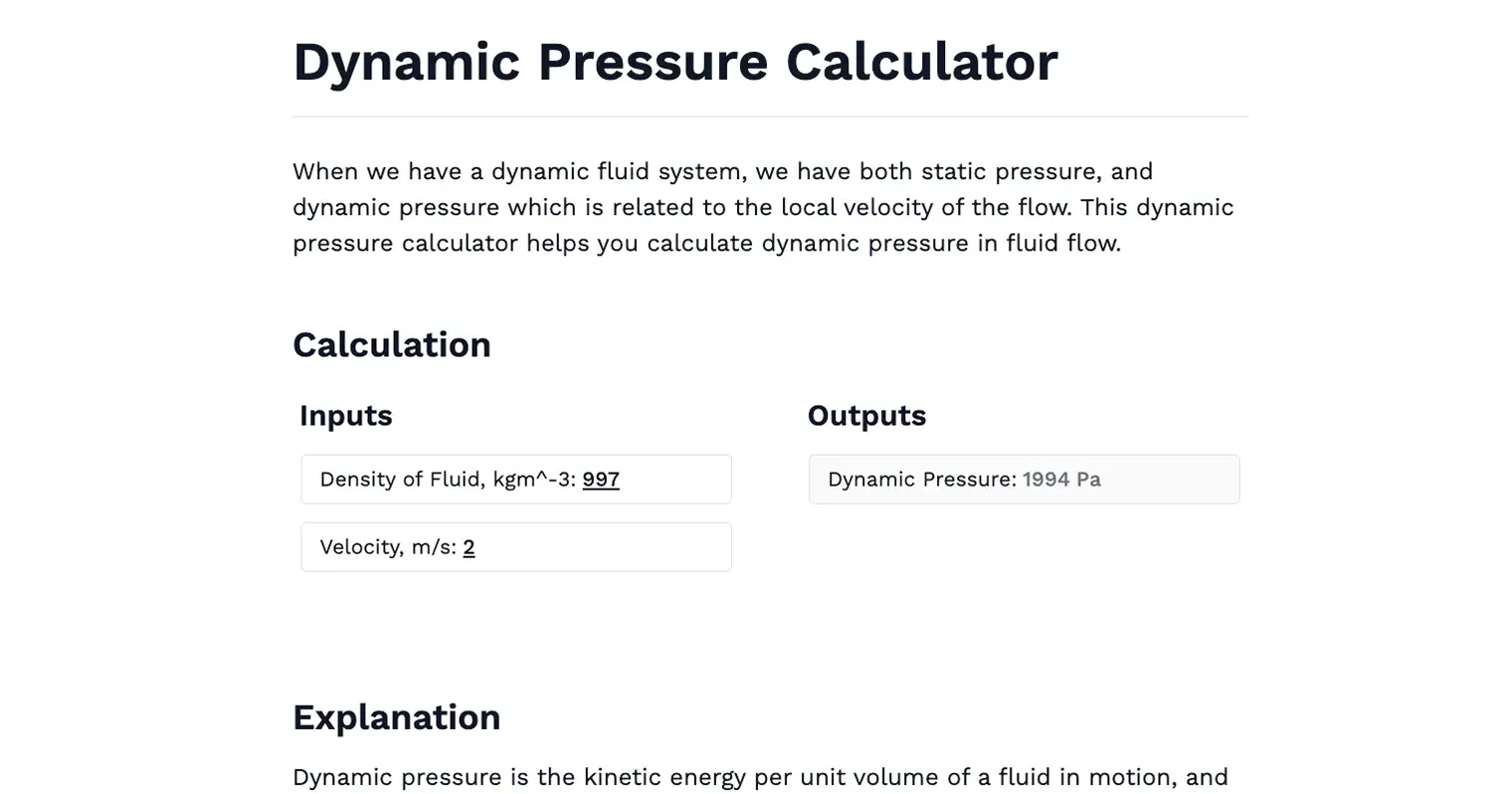 Dynamic Pressure Calculator: Fluid Flow