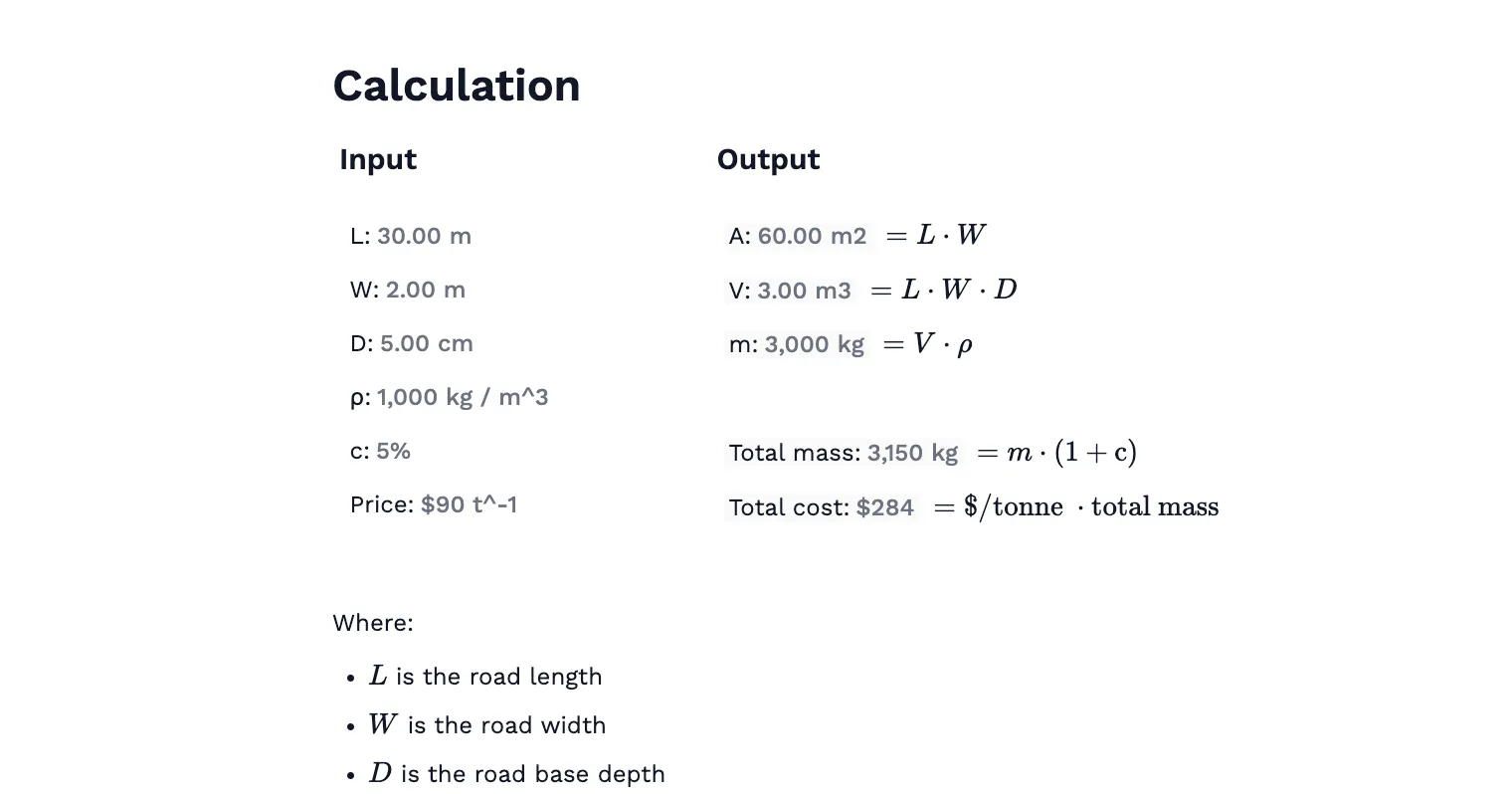 Road Pavement Base Calculator