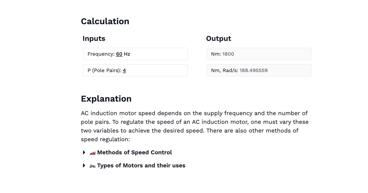 AC Induction Motor Speed Calculator