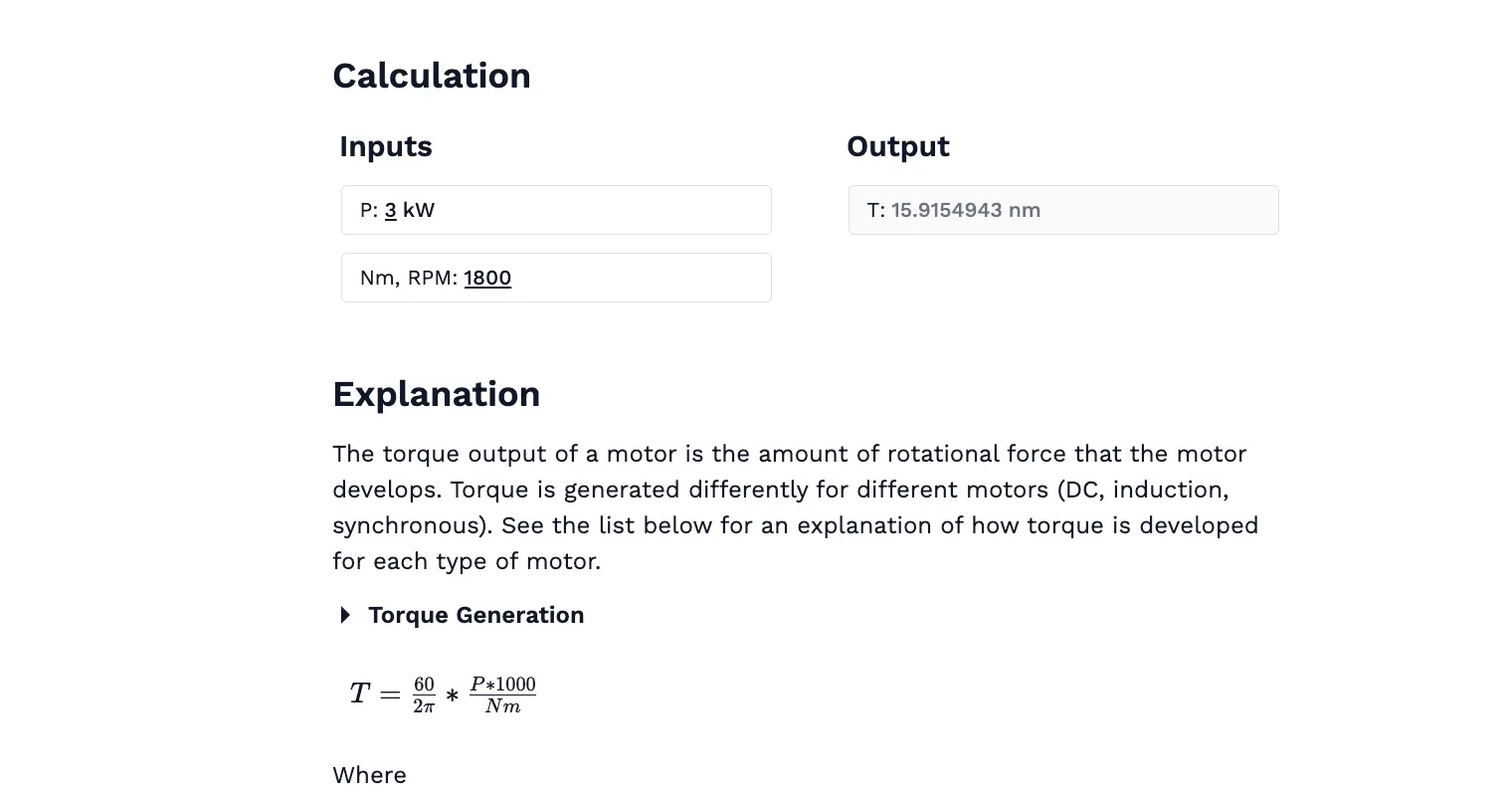 Electric Motor Torque Calculation