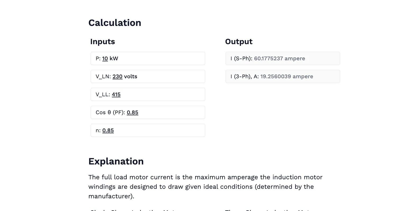 AC Electric Current Calculator: 3 Phase and 1 Phase