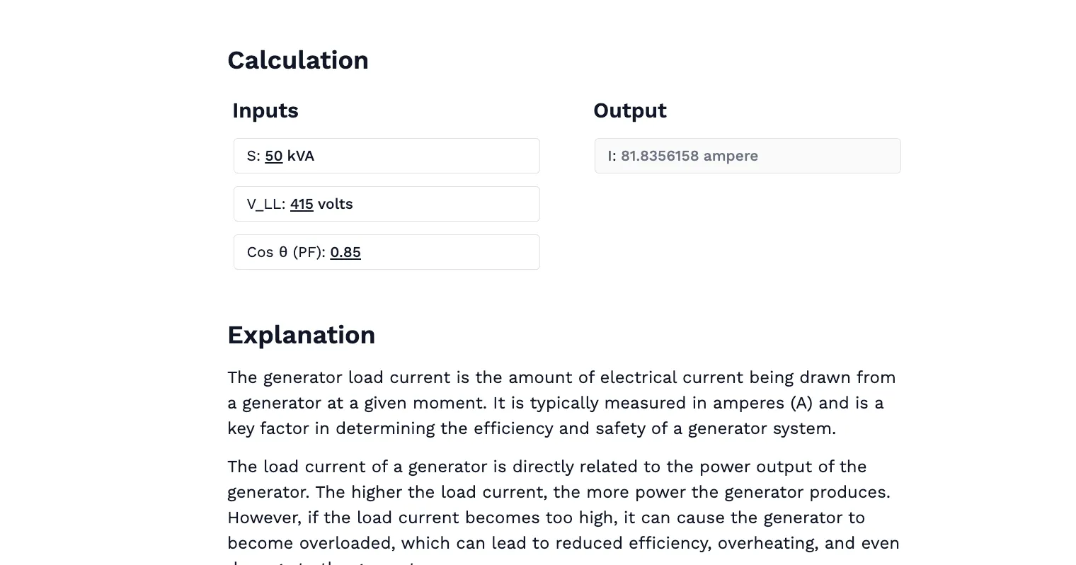Generator Load Electric Current