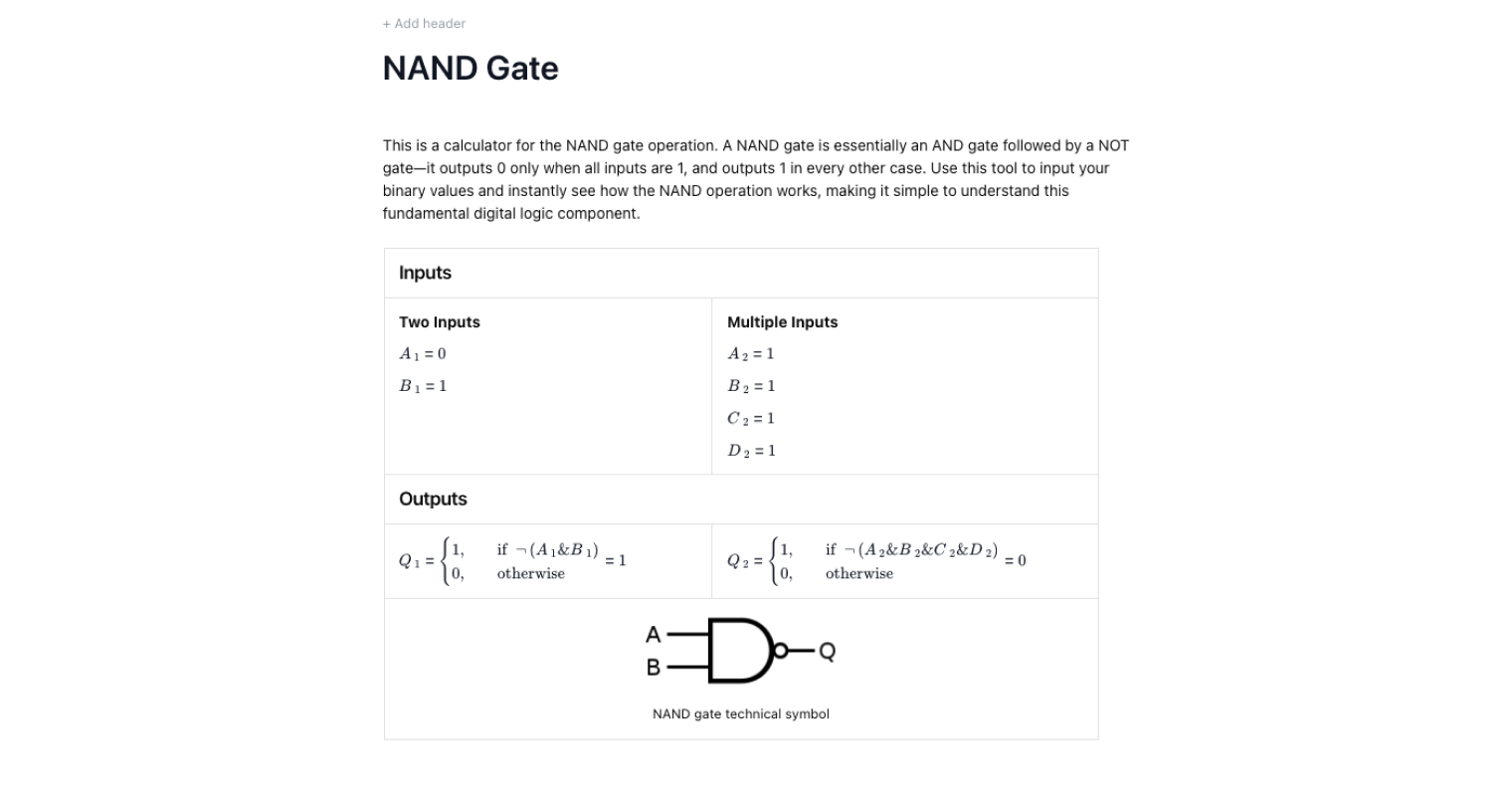 NAND Gates Calculator