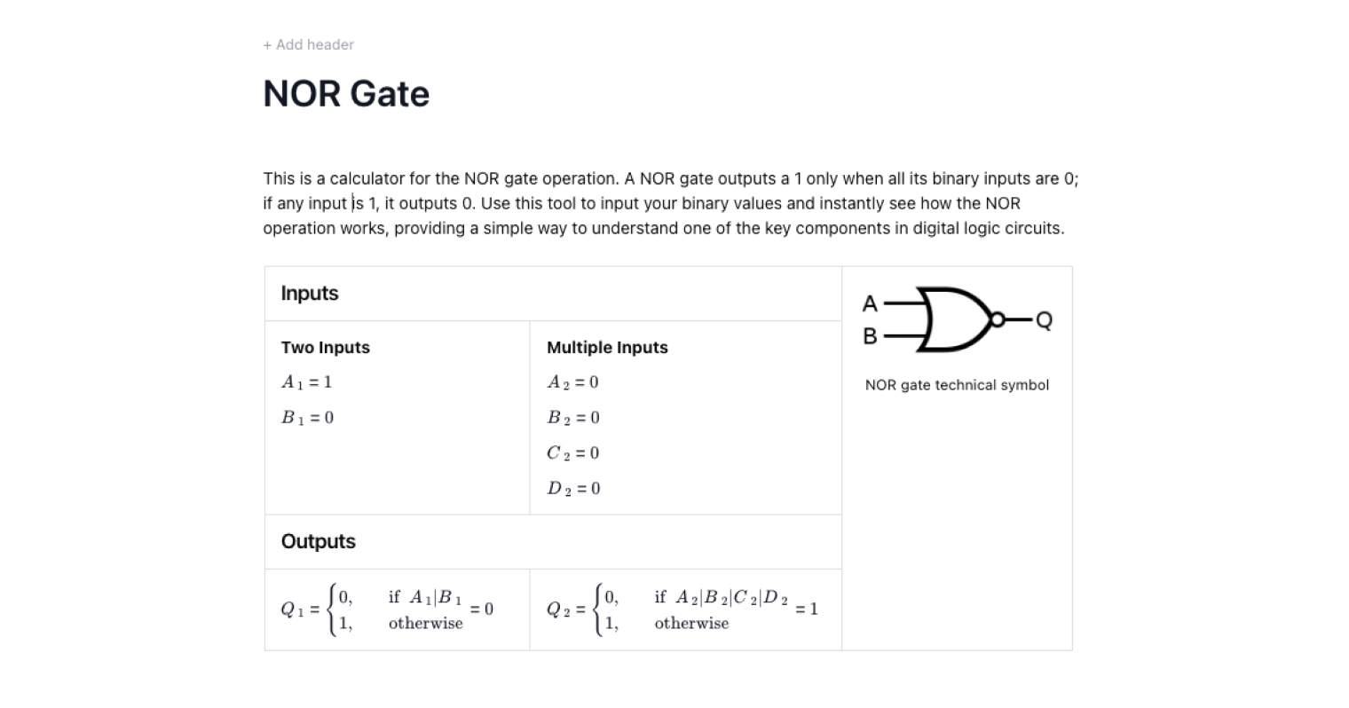 NOR Gates Calculator