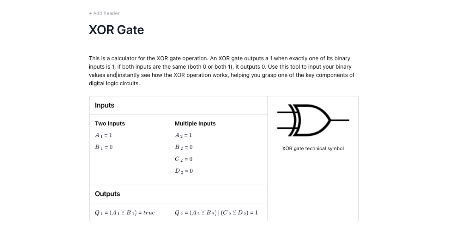 XOR Gates Calculator