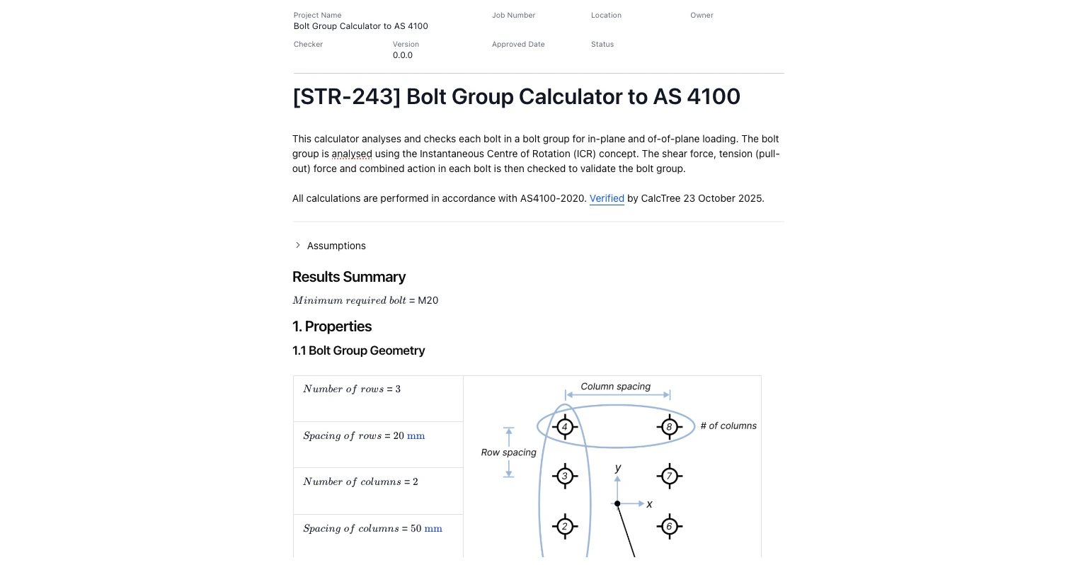 Bolt Group Calculator to AS 4100-2020