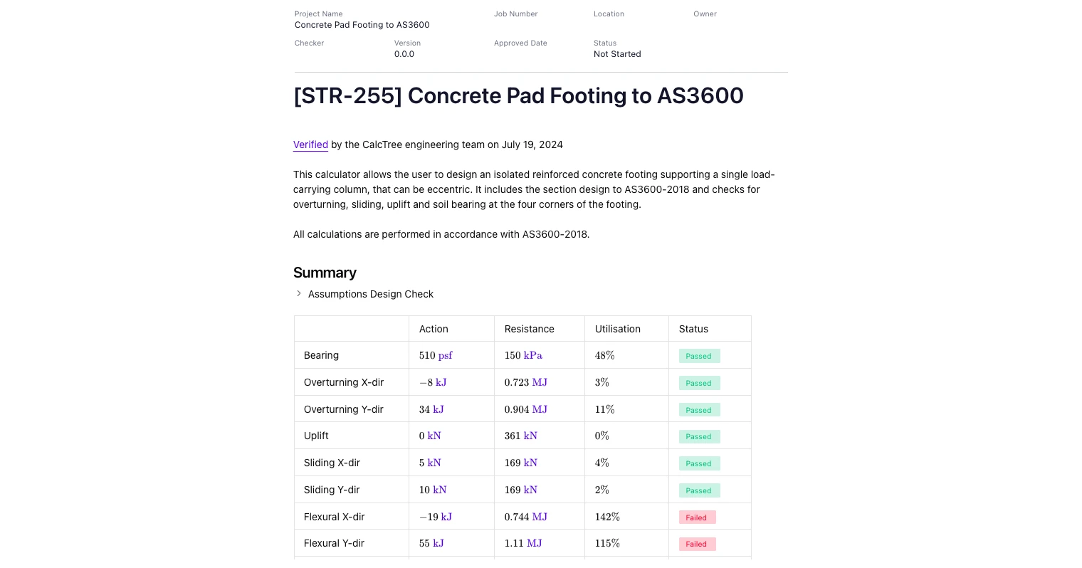 Concrete Rectangular Footing Design to AS 3600-2018