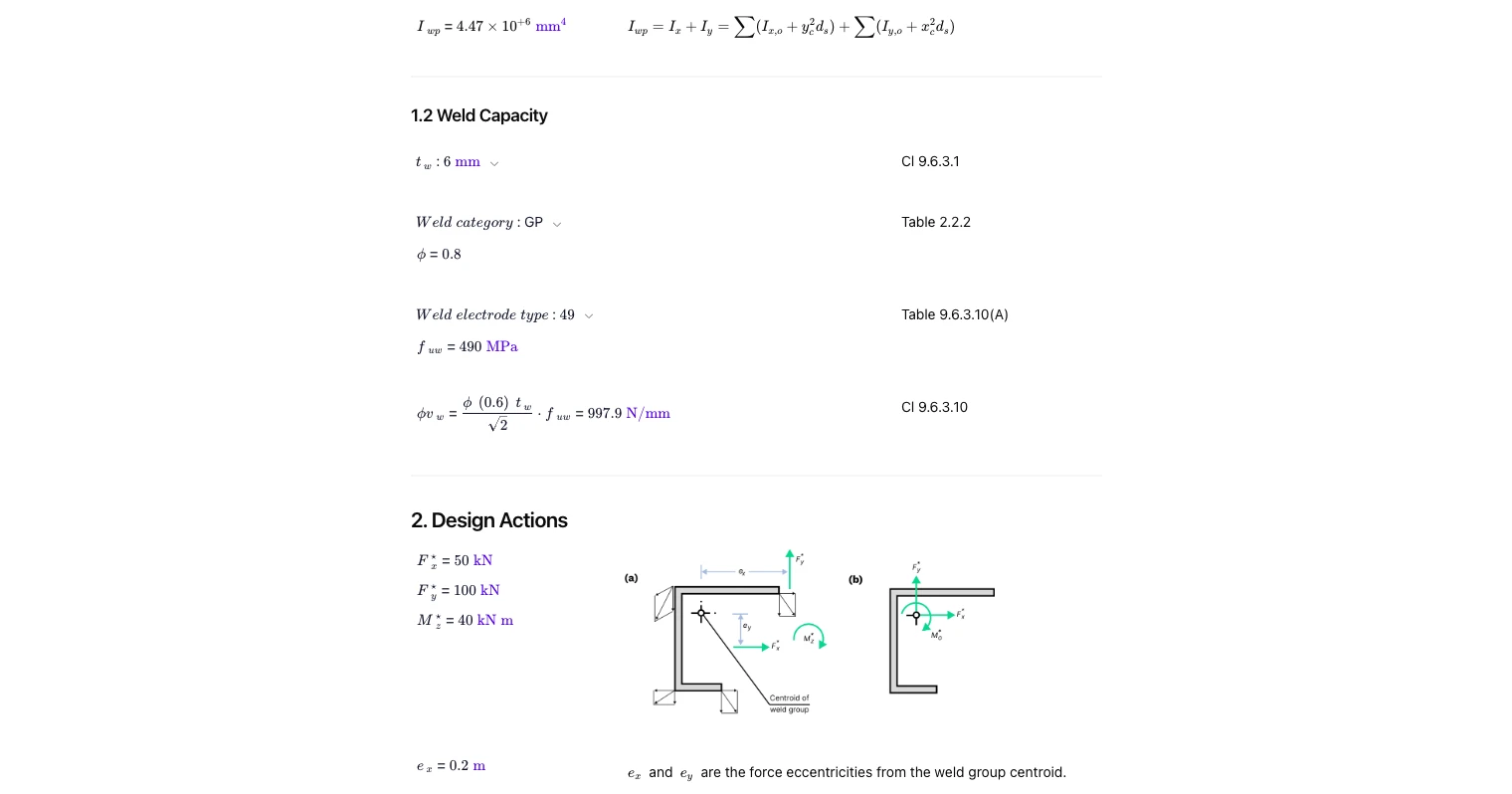 Fillet Weld Group Analysis to AS 4100:2020
