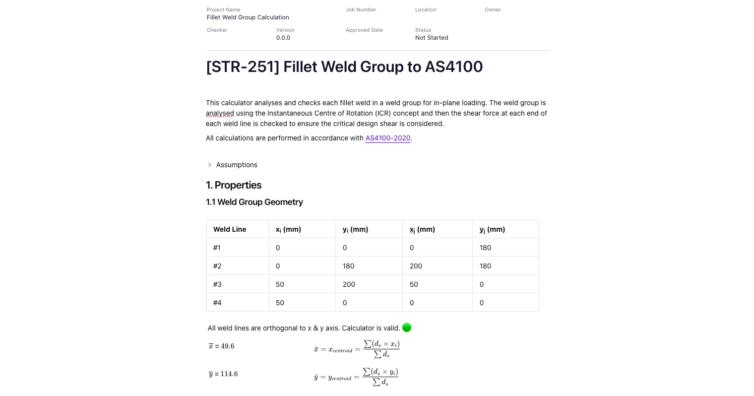 Fillet Weld Group Analysis to AS 4100:2020