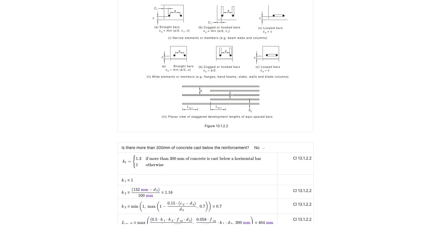 Reinforcement Development Length Calculator to AS 3600:2018