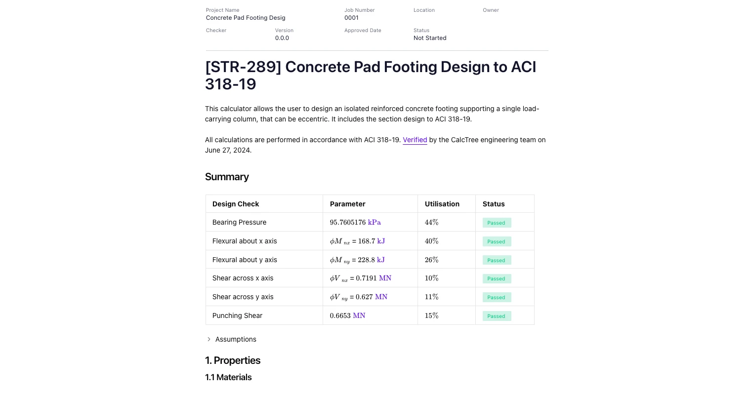 Concrete Pad Footing to ACI 318-19