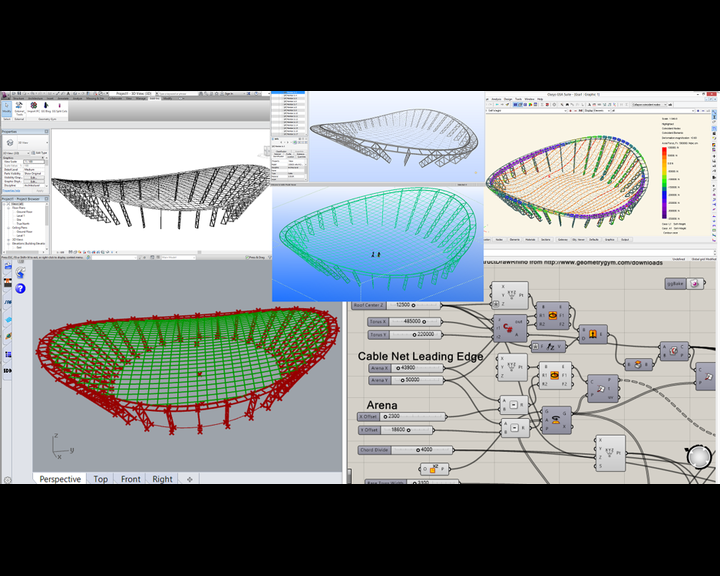 An engineer working on a parametric 3D structural model on screen