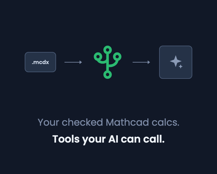 Diagram of a .mcdx file, the CalcTree logo and an AI sparkle icon joined by arrows, captioned Tools your AI can call