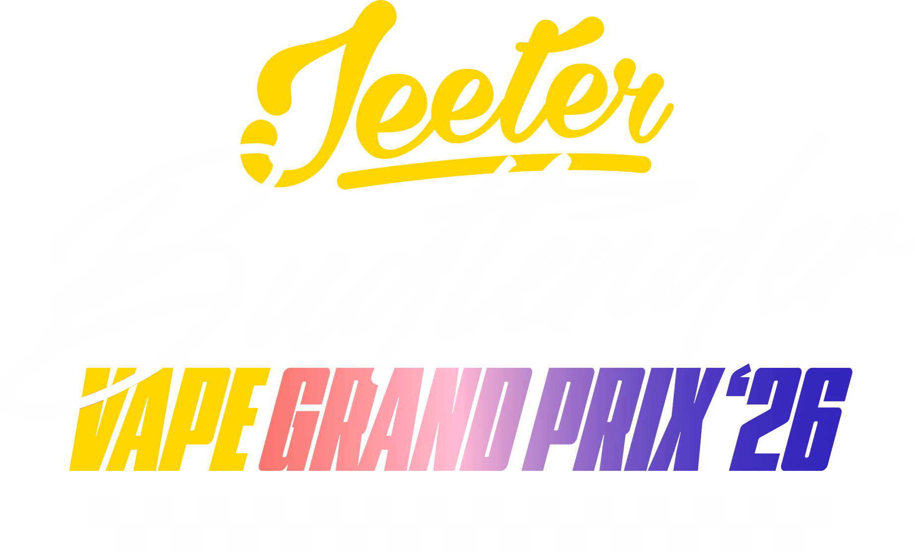Graphic text with the word 'Jeeter' in yellow cursive font, followed by multicolored text stating 'Babe Glow Party '26' in yellow, pink, purple, and blue gradient colors on a transparent background.