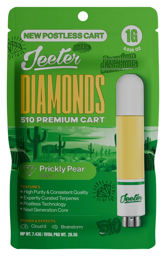 Jeeter Diamonds 510 Premium Cart Prickly Pear Indica 1g postless cart package