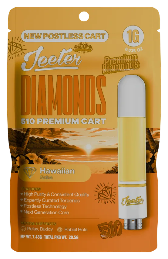 Jeeter Diamonds 510 Premium Cart Hawaiian Sativa 1g postless cart package