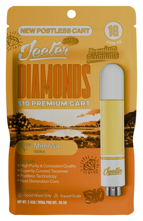 Jeeter Diamonds 510 Premium Cart Mimosa Sativa 1g postless cart package