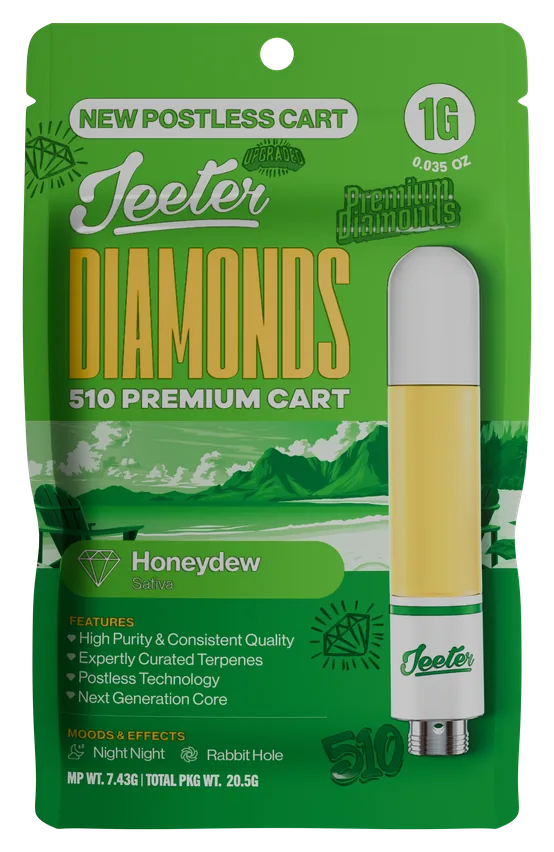 Jeeter Diamonds 510 Premium Cart Honeydew Sativa 1g postless cart package