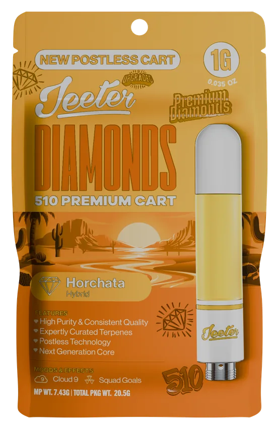 Jeeter Diamonds 510 Premium Cart Horchata Hybrid 1g postless cart package