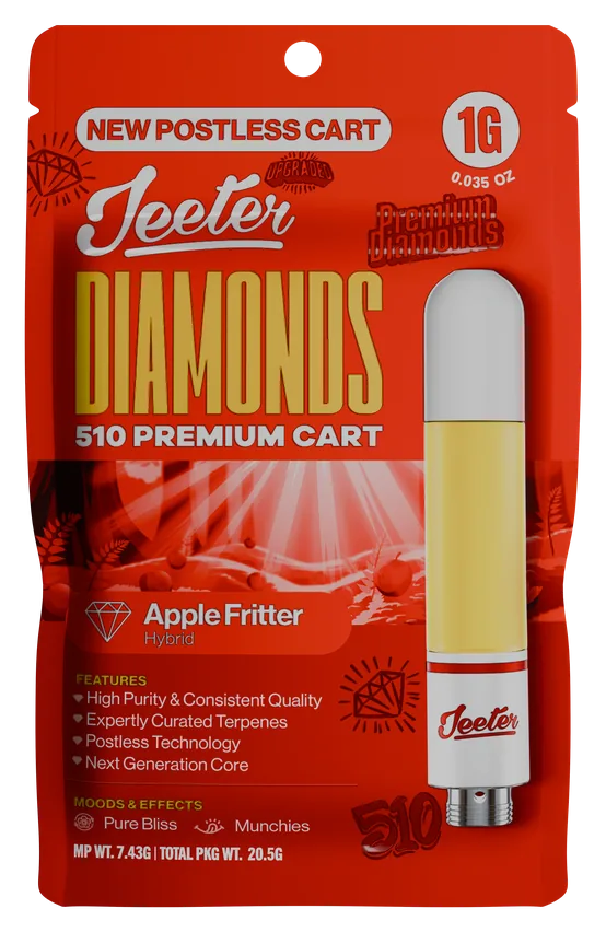 Jeeter Diamonds 510 Premium Cart Apple Fritter Hybrid 1g postless cart package