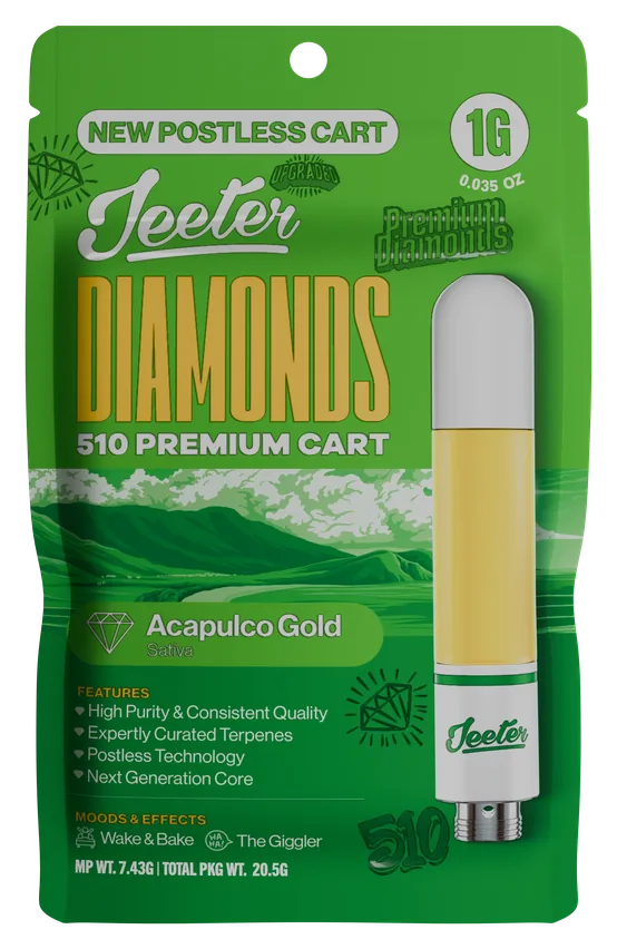 Jeeter Diamonds 510 Premium Cart Acapulco Gold Sativa 1g postless cart package