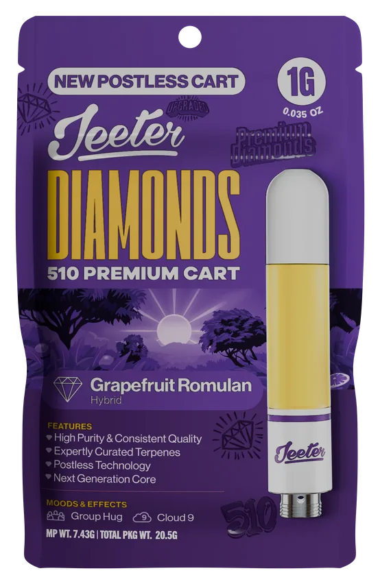 Jeeter Diamonds 510 Premium Cart Grapefruit Romulan Hybrid 1g postless cart package