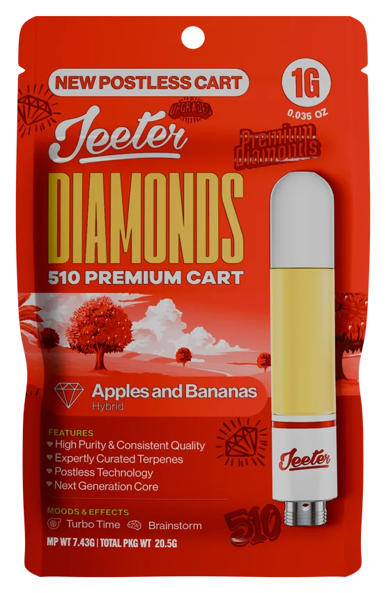 Jeeter Diamonds 510 Premium Cart Apples & Bananas Hybrid 1g postless cart package