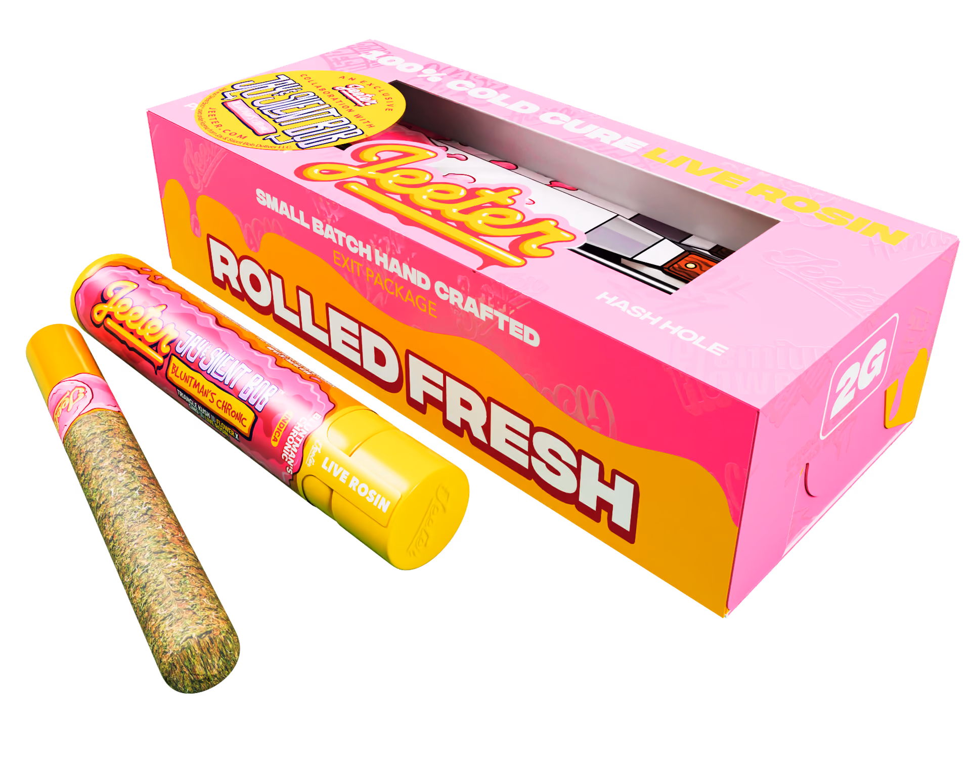 Jeeter Rolled Fresh Bluntman's Chronic box with pre-roll tube and pre-roll