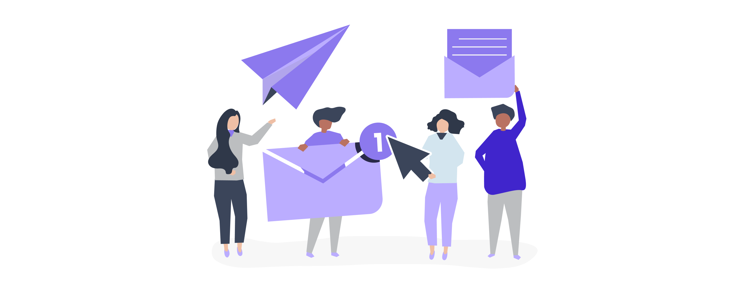 strategia email marketing: personaggi a fumetto con icone di email in entrata e notifiche