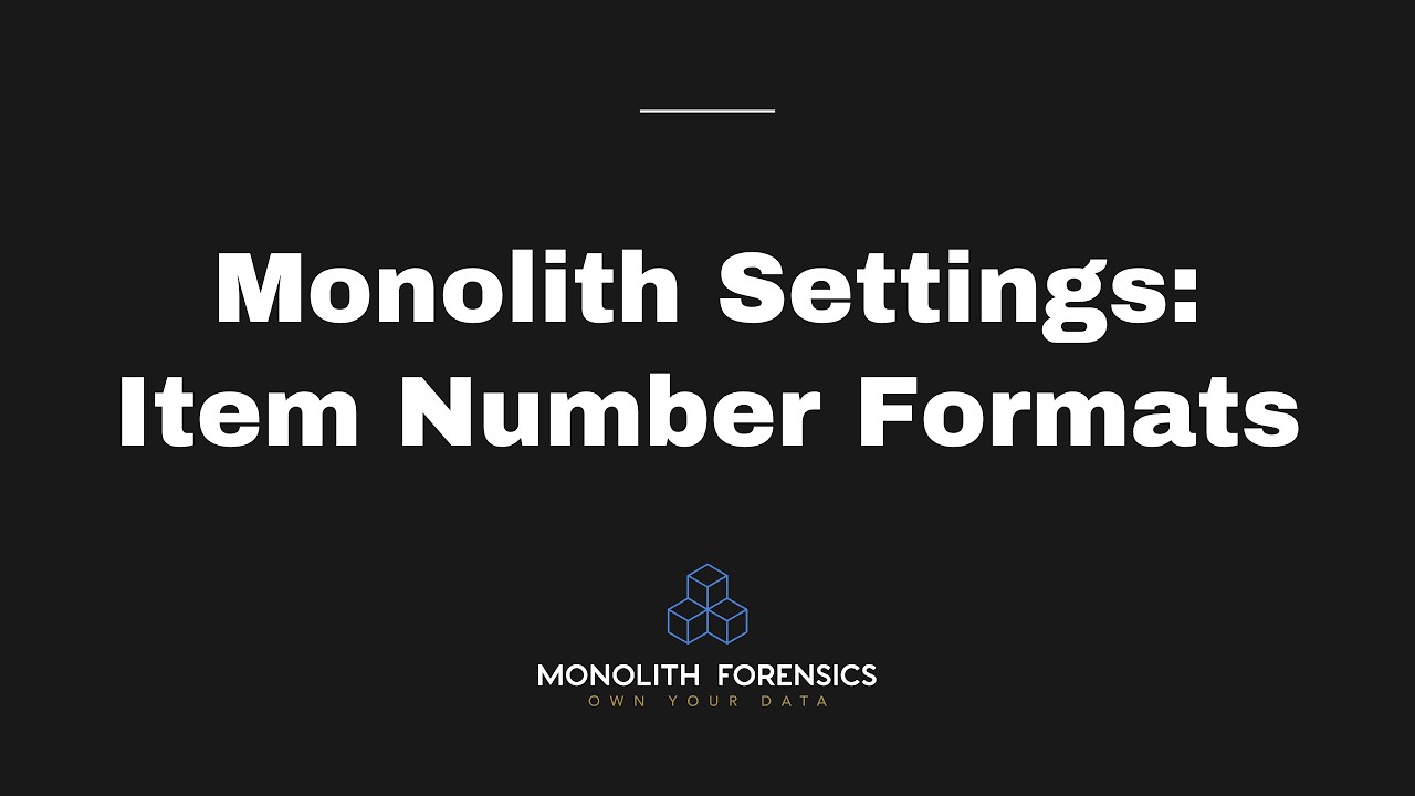 Item Number Formats - Monolith Settings