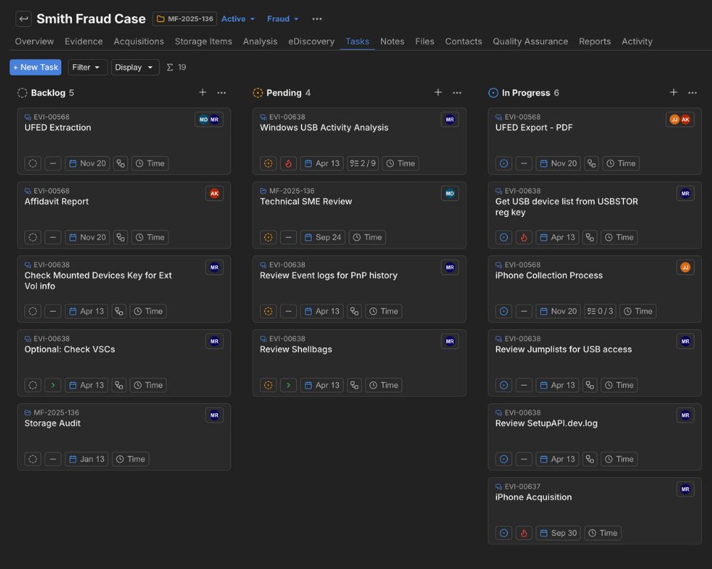 A Kanban view of tasks in Monolith