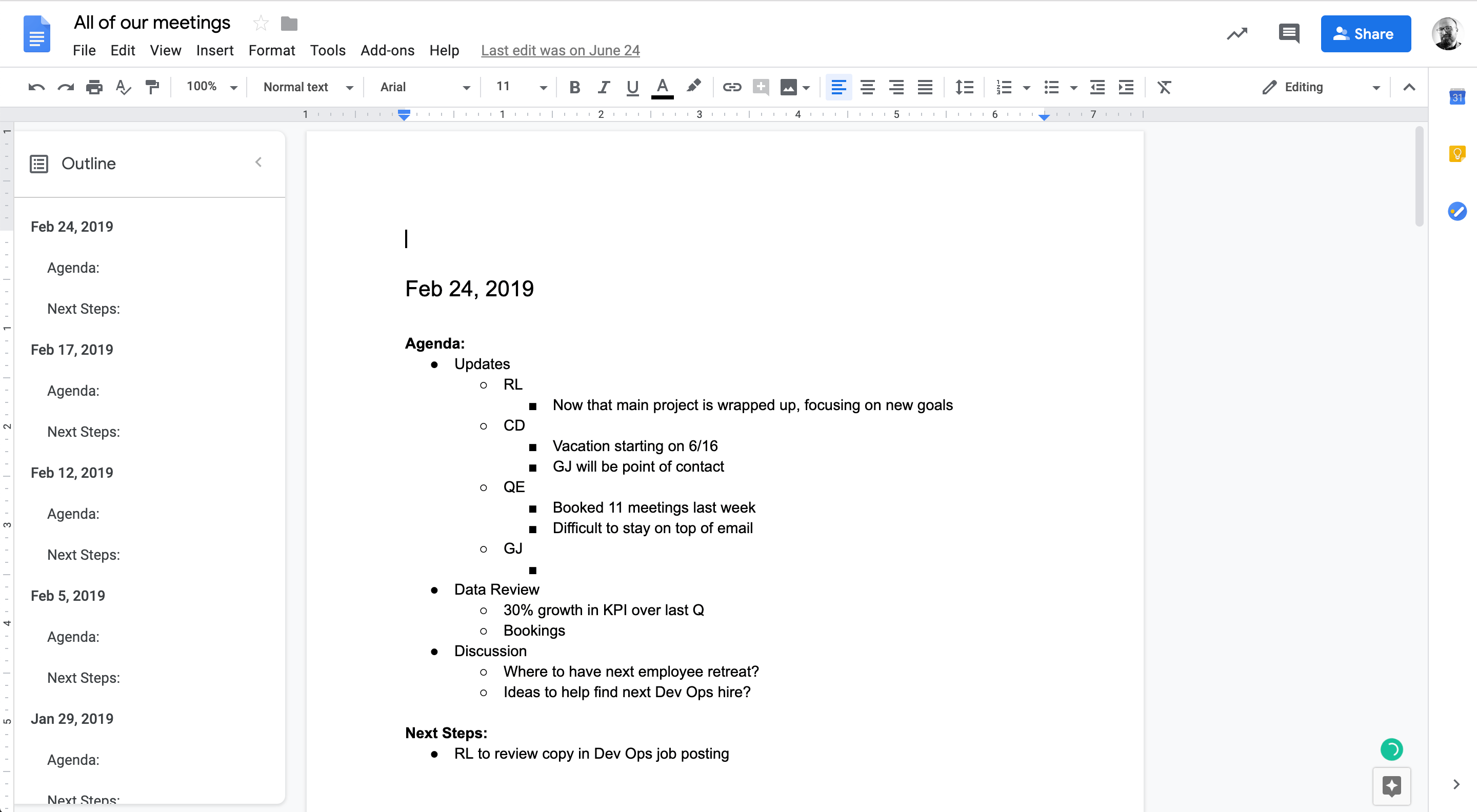 Google Docs (Meeting Notes)