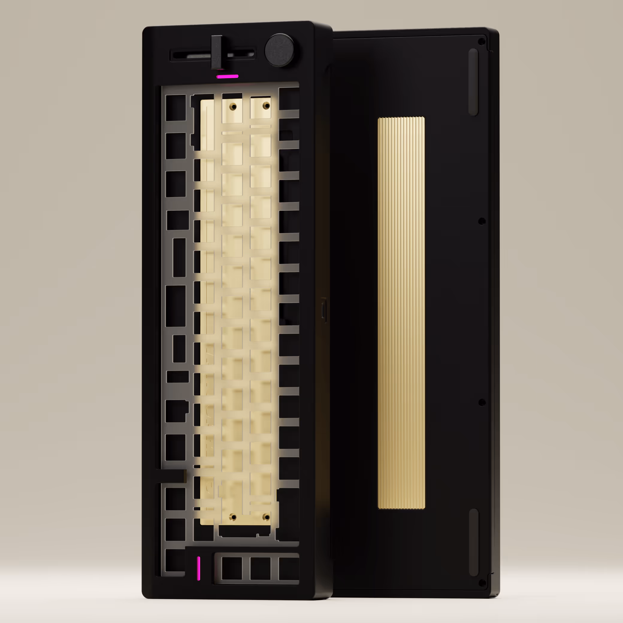 Mechanical keyboard kit that serves both aesthetic beauty and function while incorporating a slider and knob. The case design is inspired by the Porsche Cayman, which is a perfect representation of a timeless masterpiece.