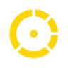 Yellow segmented circular progress indicator with a smaller filled circle in the center, representing progress or loading status. Icon represents the business odyssey simulation.