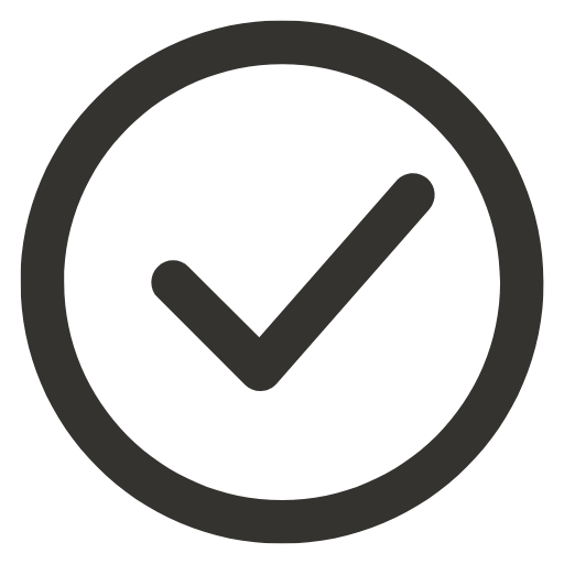 Black check mark inside a black circular border on a transparent background.