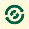 Green circular arrows forming a refresh or sync symbol on a light rounded square background.