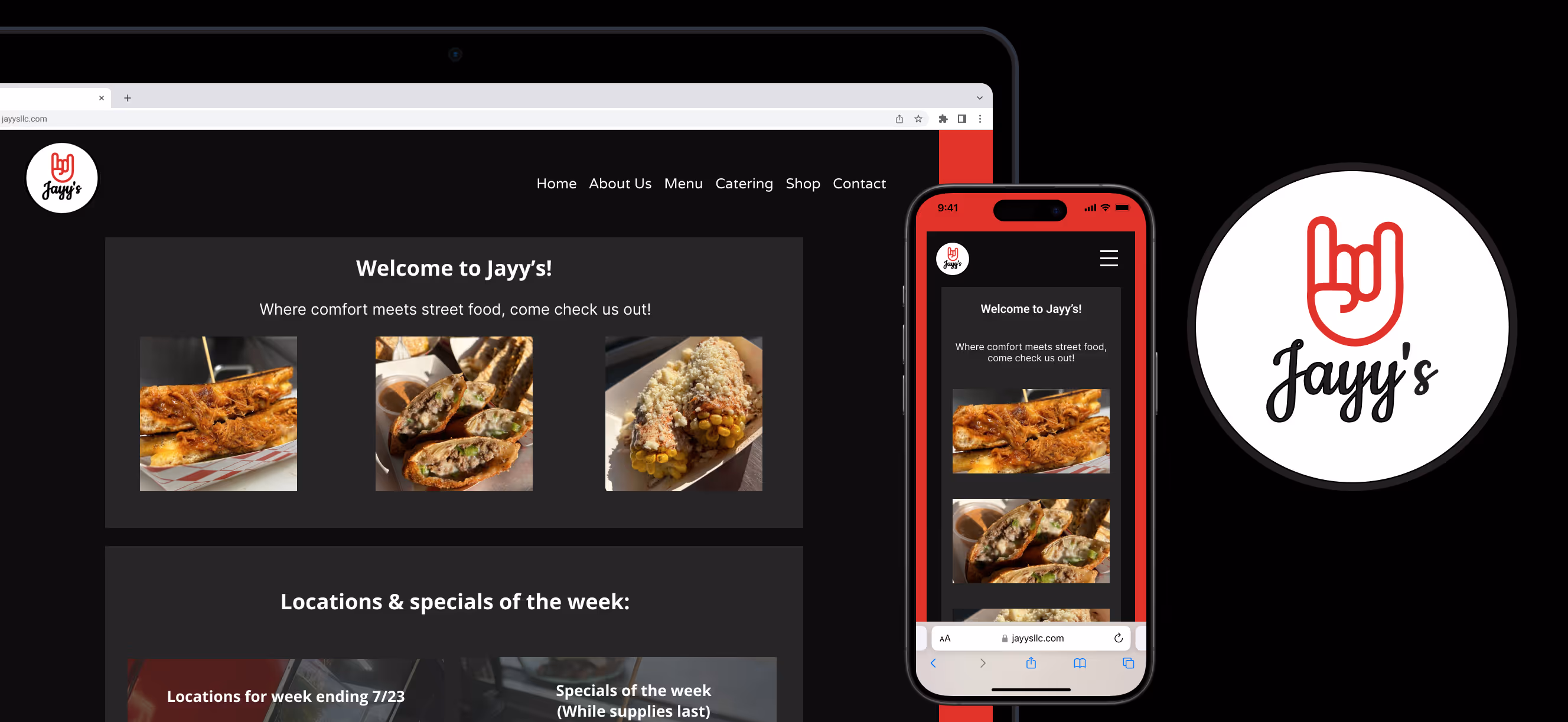 A thumbnail images of mockups of Jayys website and mobile site.
