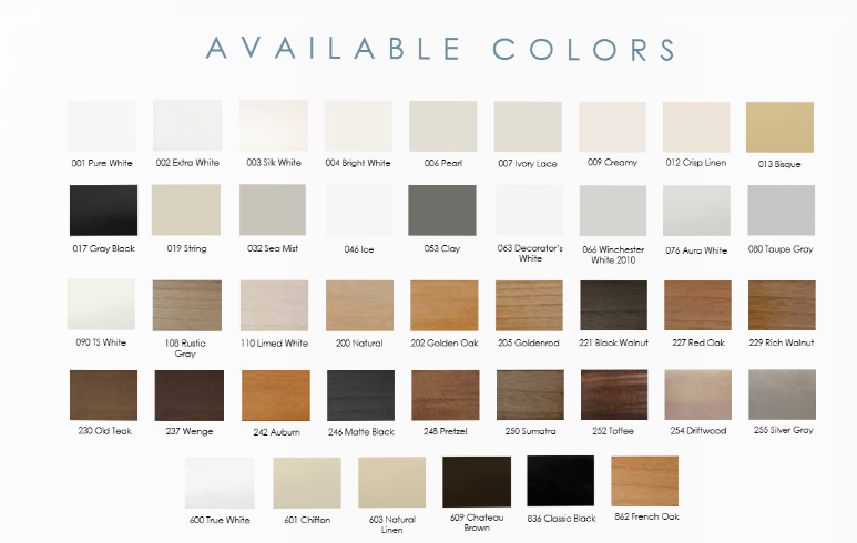 Available custom blind colors