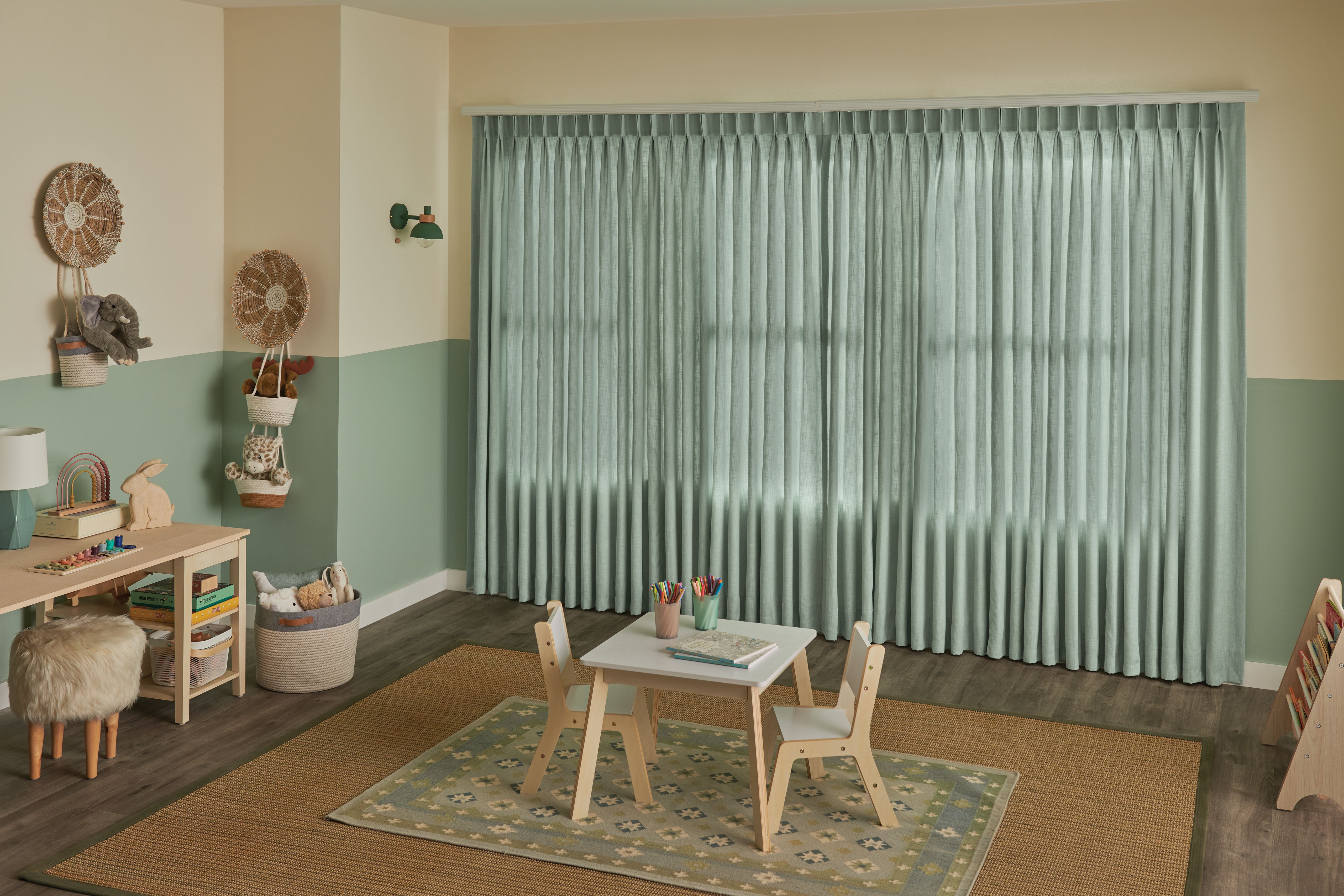 Custom pleated functional drapery